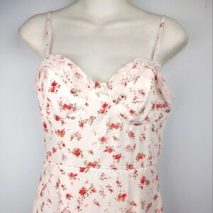 SHEIN MOD Pink Floral Print Lace Split Thigh Cami Maxi Dress